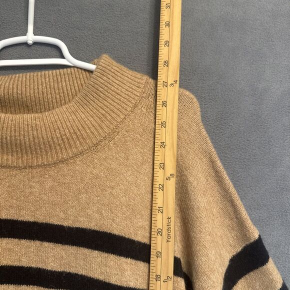 J. Crew Chunky Crewneck Sweater Supersoft Yarn Size XXL Camel Navy Striped Boxy - Picture 6 of 7